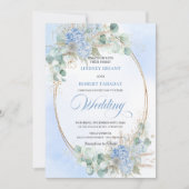 Luxury Blue Floral Wheat Gold Oval Wedding Invites Kaart (Voorkant)