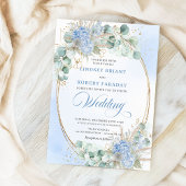 Luxury Blue Floral Wheat Gold Oval Wedding Invites Kaart