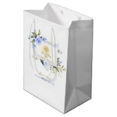Luxury Blue Flowers Gold First Heilige Communie Medium Cadeauzakje (Achterkant Gekanteld)
