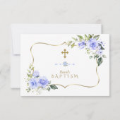 Luxury Blue Flowers Gold Lijst Boy Baptisme Bedankkaart (Achterkant)