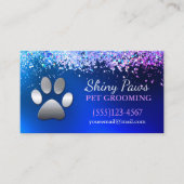 Luxury Blue Glitter Dog Paw Pet Grooming Service Visitekaartje (Voorkant)