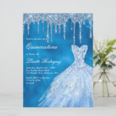 Luxury Blue Glitter-schijven Quinceanera Kaart (Staand voorkant)