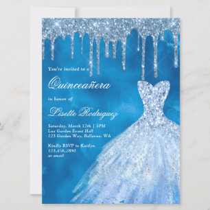 Luxury Blue Glitter-schijven Quinceanera Kaart