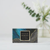 Luxury Blue & Gold Agate Beauty Salon & Spa Visitekaartje (Staand voorkant)