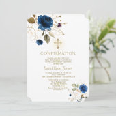 Luxury Blue Gold Floral Boy Bevestiging Kaart (Staand voorkant)