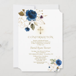 Luxury Blue Gold Floral Boy Bevestiging Kaart