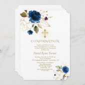 Luxury Blue Gold Floral Boy Bevestiging Kaart (Voorkant / Achterkant)