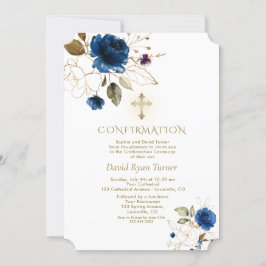 Luxury Blue Gold Floral Boy Bevestiging Kaart
