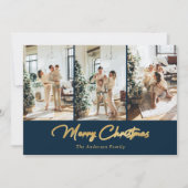 Luxury Blue Gold Foil Foto Merry kerst Feestdagenkaart (Voorkant)