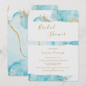 Luxury Blue Gold Waterverf Abstract Vrijgezellenfe Kaart (Voorkant / Achterkant)