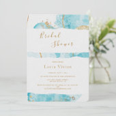 Luxury Blue Gold Waterverf Abstract Vrijgezellenfe Kaart (Staand voorkant)