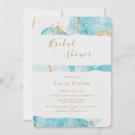 Luxury Blue Gold Waterverf Abstract Vrijgezellenfe Kaart