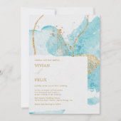 Luxury Blue & Golden Waterverf Abstract bruiloft Kaart (Voorkant)