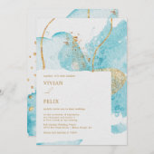 Luxury Blue & Golden Waterverf Abstract bruiloft Kaart (Voorkant / Achterkant)