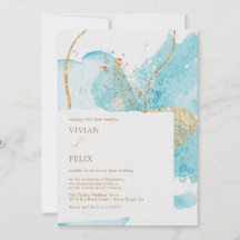 Luxury Blue & Golden Waterverf Abstract bruiloft