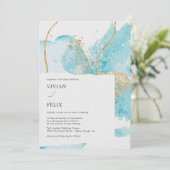 Luxury Blue & Golden Waterverf Abstract bruiloft Kaart (Staand voorkant)