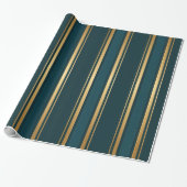 Luxury Blue Green Gold Stripe Gift Wrap Pattern Cadeaupapier (Uitgerold)