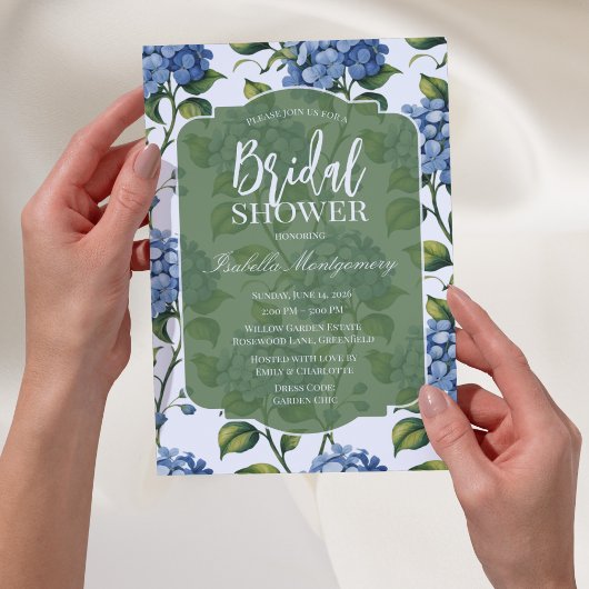 Luxury Blue Hydrangea Bridal Shower Kaart