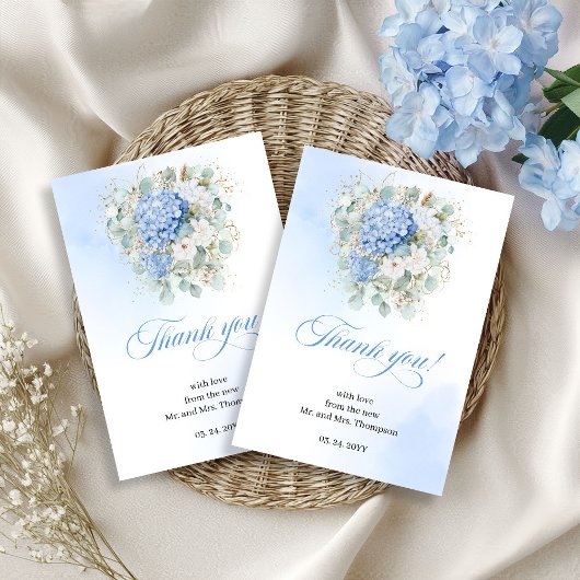 Luxury Blue Hydrangea Eucalyptus thank you card Bedankkaart