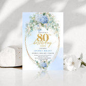Luxury Blue Hydrangea Floral 80th Birthday Invite Kaart