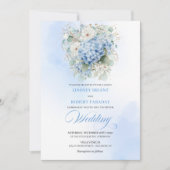 Luxury Blue Hydrangea Floral Gold Wedding Invite Kaart (Voorkant)