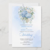 Luxury Blue Hydrangea Gold Wedding Invitation Kaart (Voorkant)