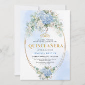 Luxury Blue Hydrangeas Gold 15th Birthday Invite Kaart (Voorkant)