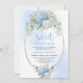 Luxury Blue Hydrangeas Sweet Sixteen Party Invite Kaart (Voorkant)