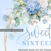 Luxury Blue Hydrangeas Sweet Sixteen Party Invite Kaart