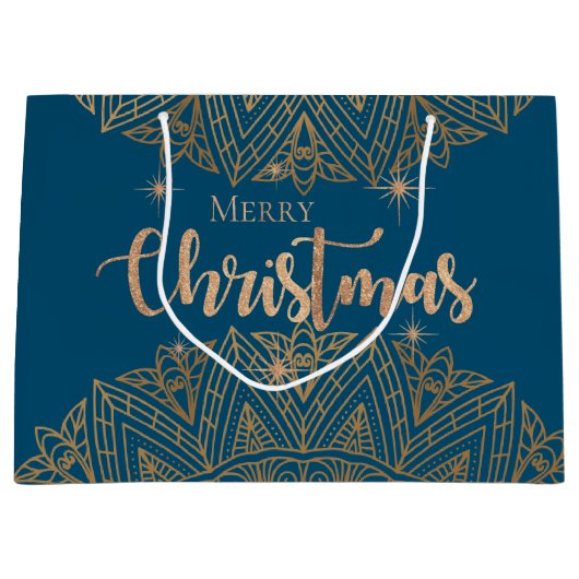 Luxury Blue Mandala Elegant Merry Kerstmis Groot Cadeauzakje (Voorkant)