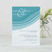 Luxury Blue Marble Wedding Kaart (Staand voorkant)