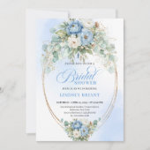 Luxury Blue Peonies Eucalyptus Gold Bridal Shower Kaart (Voorkant)