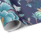 Luxury Blue Peony en Birds Romantic Cadeaupapier (Rol Hoek)
