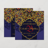 Luxury Blue Red Gold 50th Jubileum Invite Kaart (Voorkant / Achterkant)