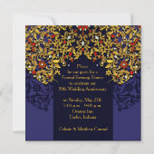 Luxury Blue Red Gold 50th Jubileum Invite Kaart (Achterkant)