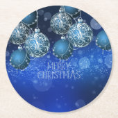 Luxury Blue & Silver Christmas Bauble Ronde Kartonnen Onderzetter (Voorkant)