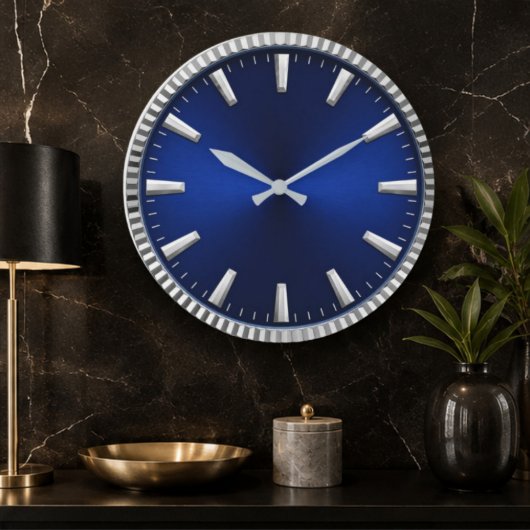 Luxury Blue & Silver Royal Blue Minimalist Grote Klok