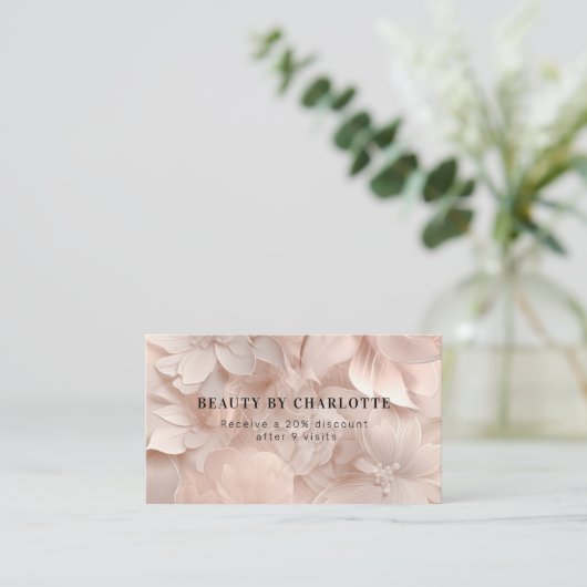 Luxury, Blush-Beige, Flower Salon Loyalty Visitekaartje (Staand voorkant)