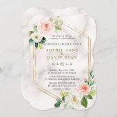 Luxury Blush Cream Geometric Lijst Wedding Kaart (Voorkant / Achterkant)