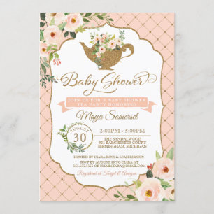 Luxury Blush Floral Girl Tea Party Baby shower Kaart