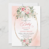 Luxury Blush Floral Gold Baby Shower Invitation Kaart (Voorkant)