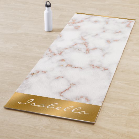 Luxury Blush Glitter Pink White Marble past zich a Yogamat (In situ)