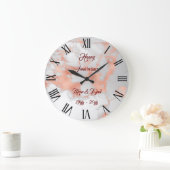 Luxury Blush Glitter White Pink Marble Customize Grote Klok (Huis)