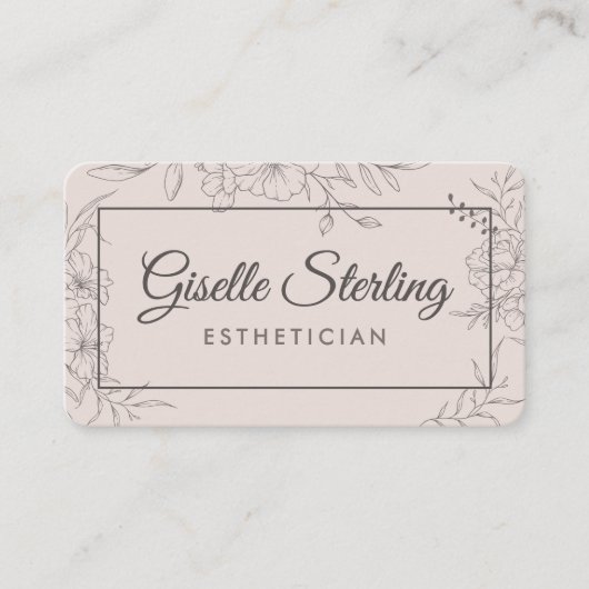 Luxury Blush Pink Floral Script Beauty Esthetician Visitekaartje (Voorkant)