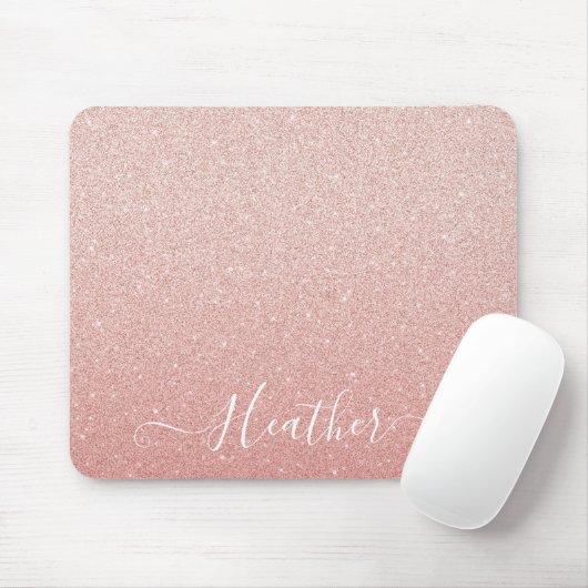 Luxury Blush Pink Glitter Monogram Name Mousepad Muismat (Met muis)