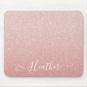 Luxury Blush Pink Glitter Monogram Name Mousepad Muismat