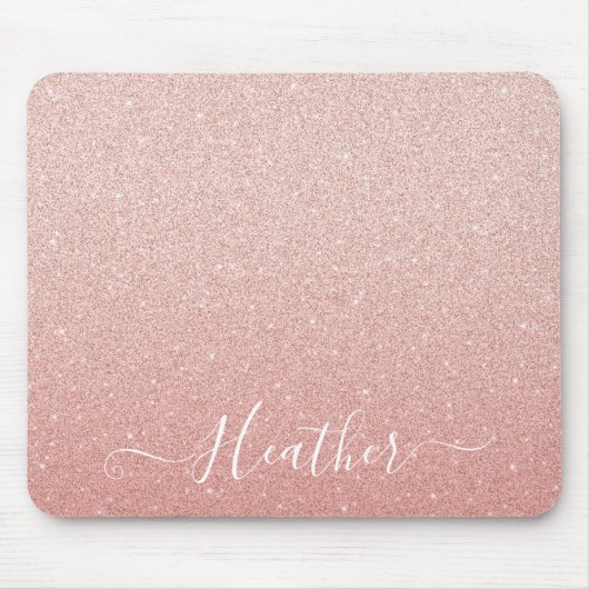 Luxury Blush Pink Glitter Monogram Name Mousepad Muismat (Voorkant)