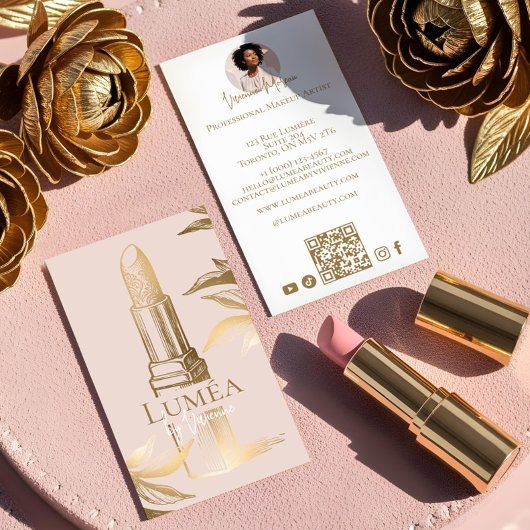 Luxury Blush Pink Gold Beauty Makeup Artist Studio Visitekaartje