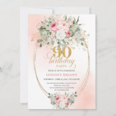 Luxury Blush Rose Gold Boho 90th Birthday Invite Kaart (Voorkant)