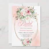 Luxury Blush Roses Bridal Shower Gold Invitation Kaart (Voorkant)